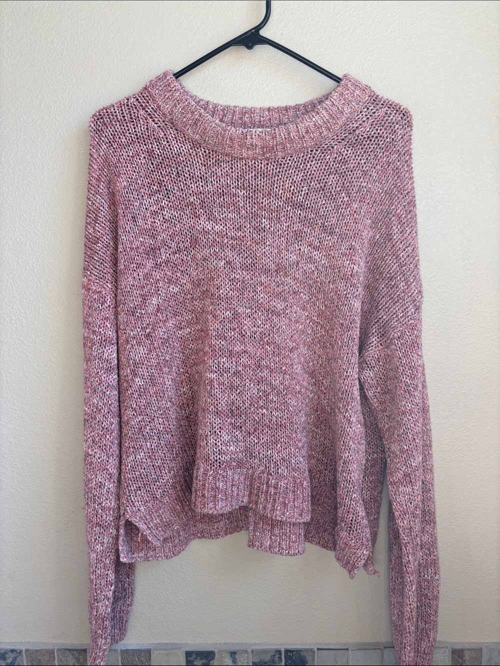Madewell Pink Marled Open Knit Pullover Sweater Size L